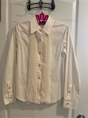 DKNY Cream Collared Top with Crystal Button Detail